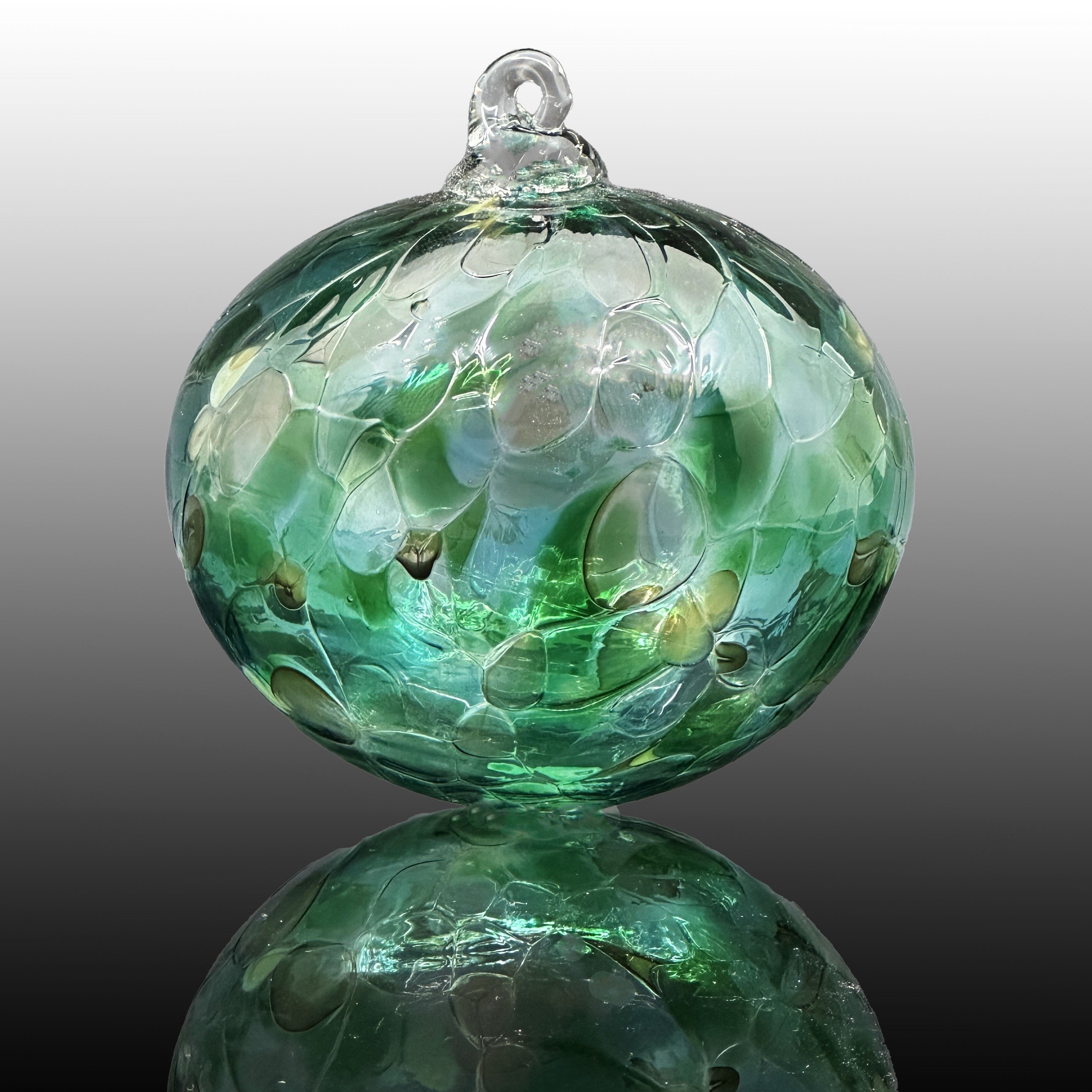 green round hand-blown glass ornament