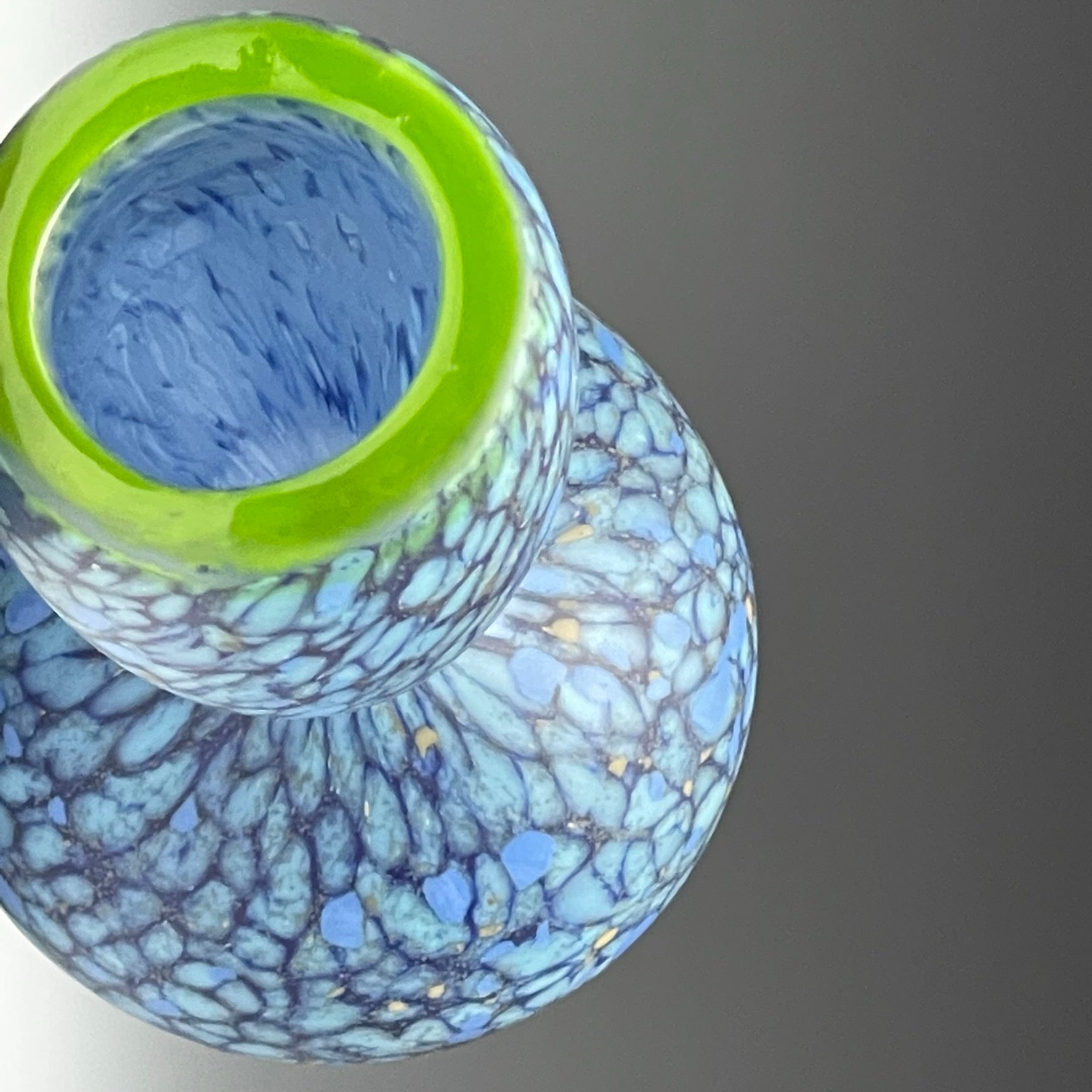 top view of hand-blown glass bottle