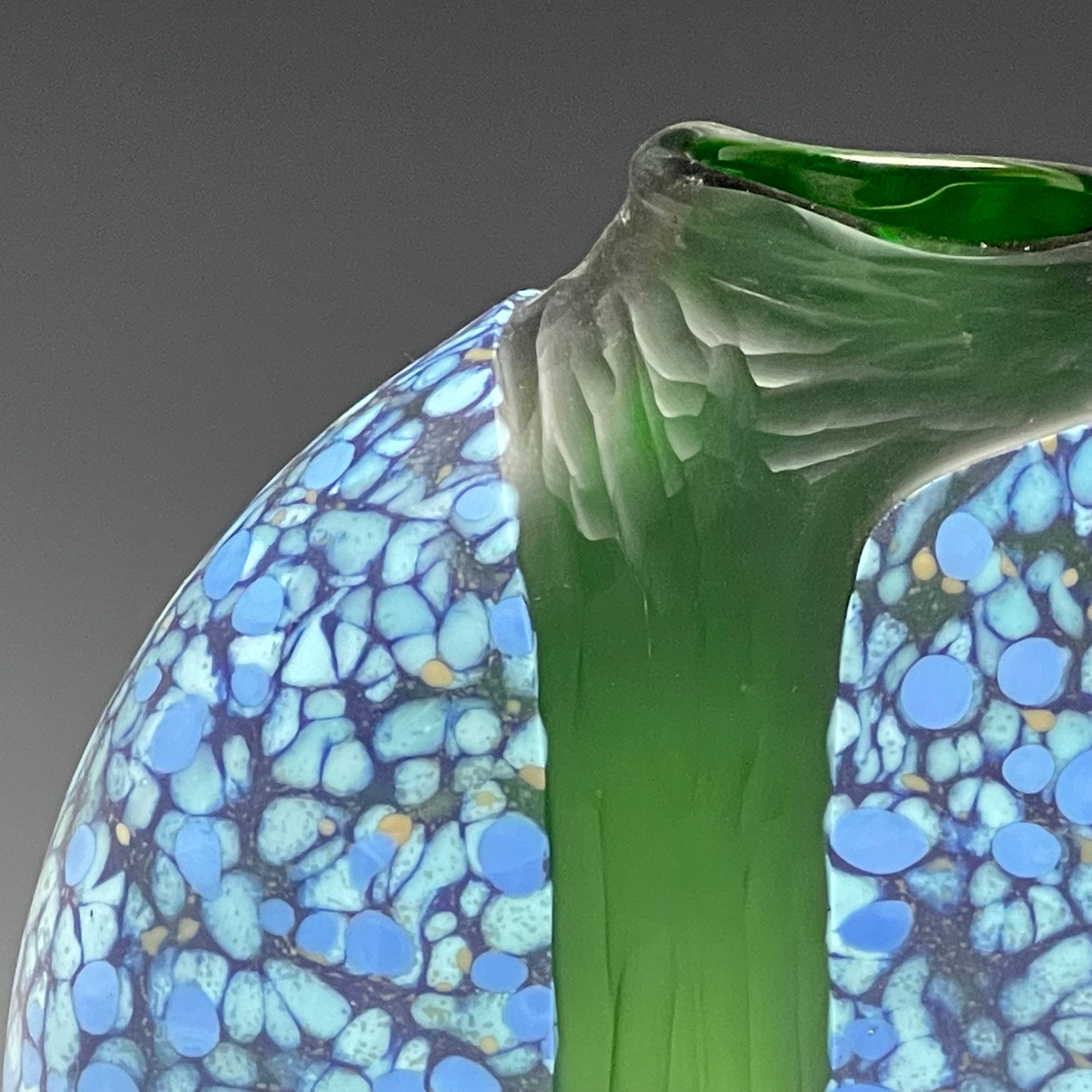 detail of blue blown glass cascade vase