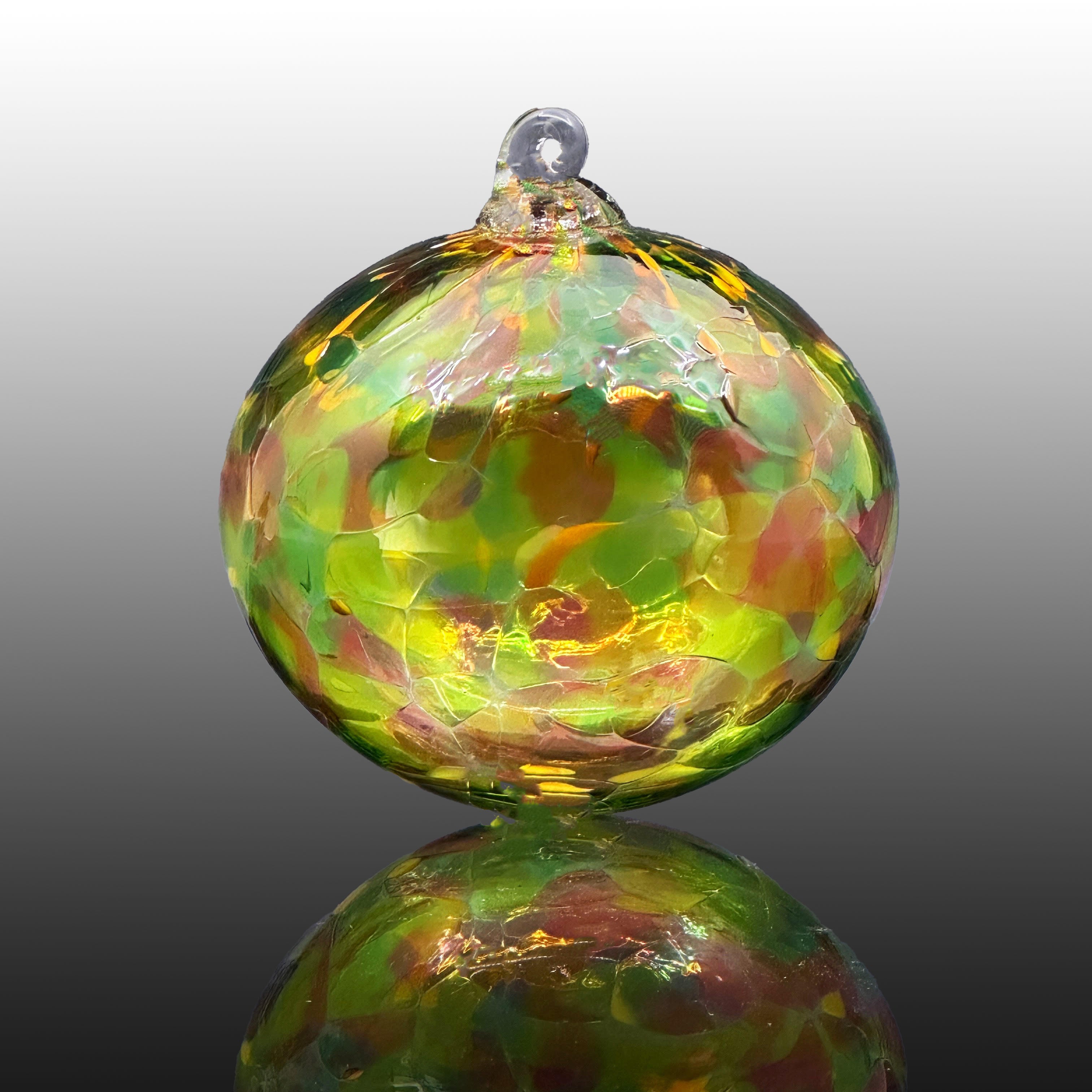 multicolored round hand-blown glass ornament