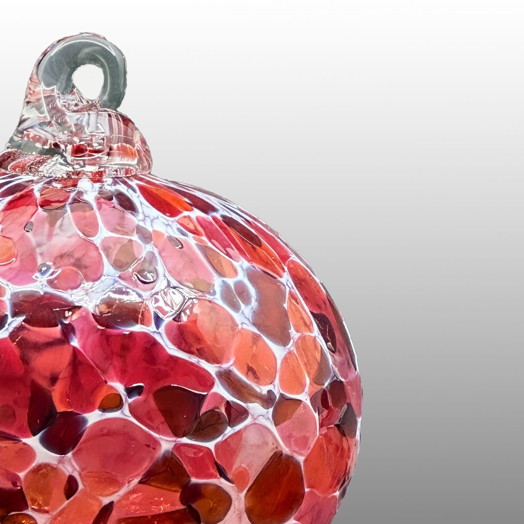 detail of red round hand-blown glass ornament