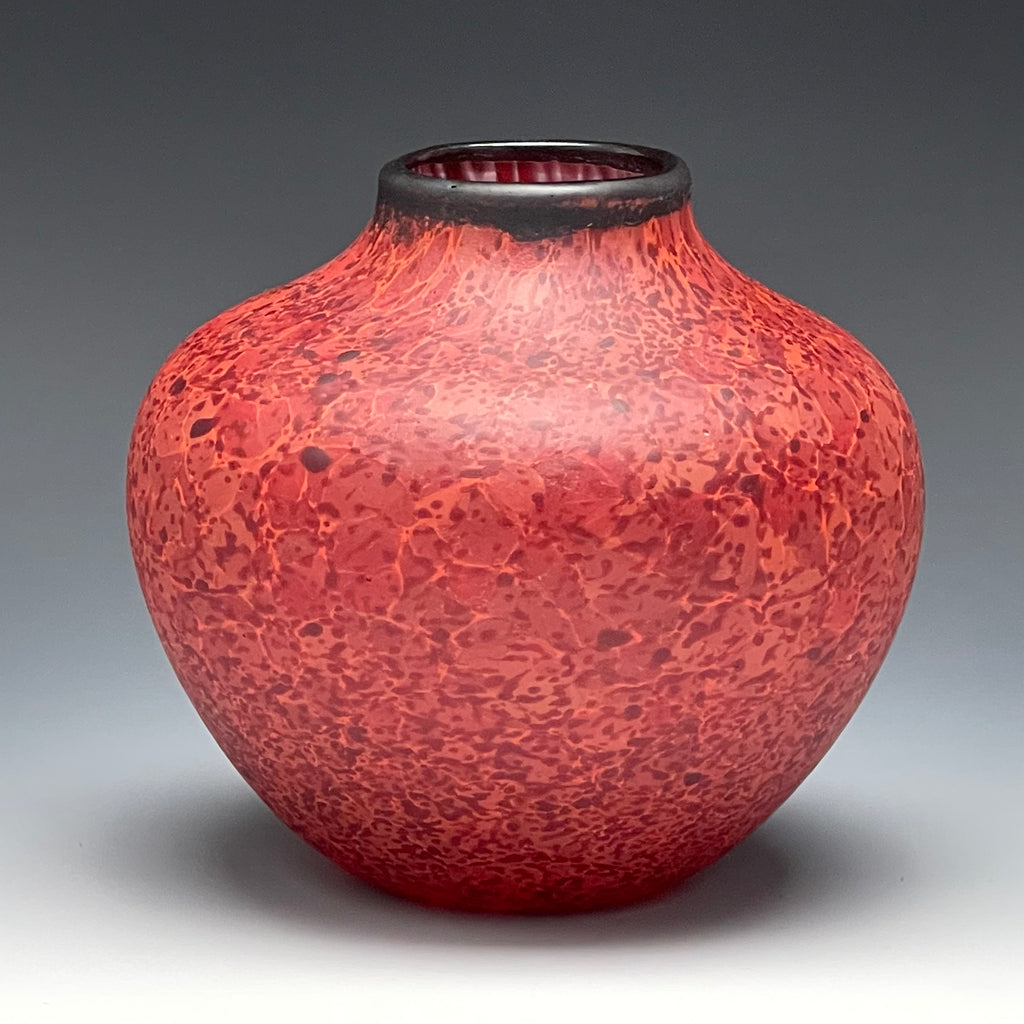 Red Native Vessel, hand-made blown glass vase