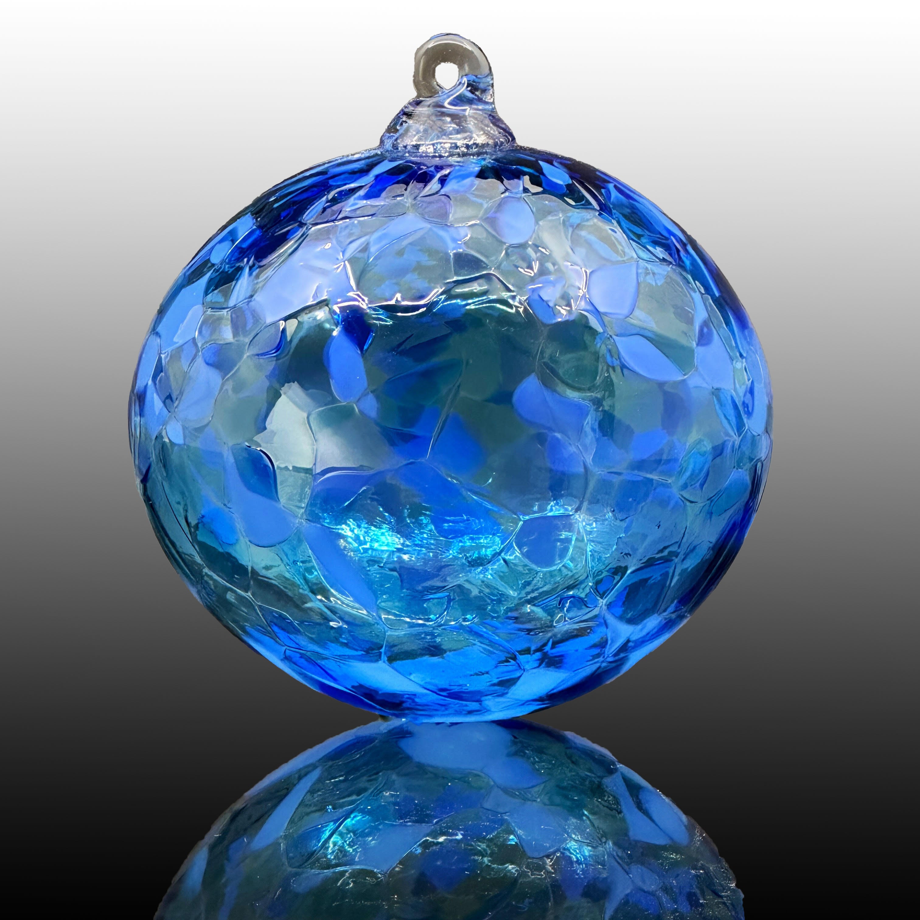 round blue handblown glass ornament